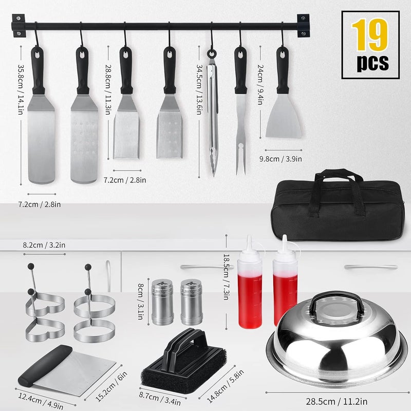 Aofmee Griddle Accessories Kit, 19 Pcs Flat Top Grill Accessories Set for Blackstone and Camp Chef, Griddle Tools Set with Basting Cover, Spatula, Scraper, Bottle, Tongs, Egg Ring for Outdoor BBQ and Camping - Image 2